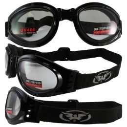 Adventure Folding Motorcycle Goggles with Black Frames and Clear Lenses