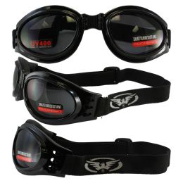Adventure Folding Motorcycle Goggles with Black Frames and Smoke Lenses