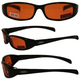 New Attitude Motorcycle Glasses with Orange Lenses and Black Frame with Flames