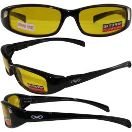 New Attitude Motorcycle Glasses with Yellow Lenses and Black Frame with Flames